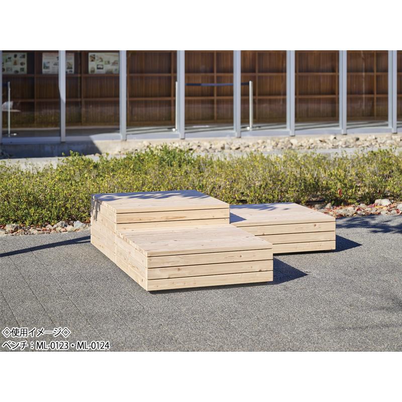 屋外用ベンチ 縁台 ガーデンチェア 休憩ベンチ 待合イス 正方形 幅90cm 高さ28cm 組合せ 自由 ひのき材 天然木 ML-0124_2