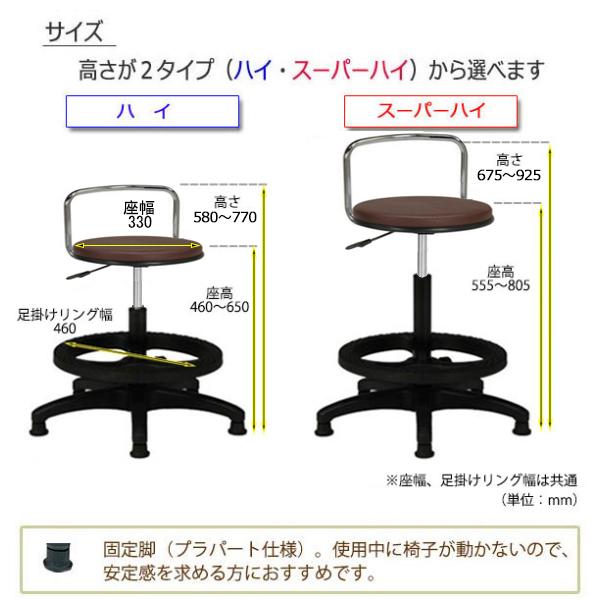 スツール 丸椅子 ワークチェア オペレーターチェア 高作業用 ガス昇降式 回転式 背付 樹脂脚 固定脚 プラパート仕様 MT-0762｜kaguro｜02