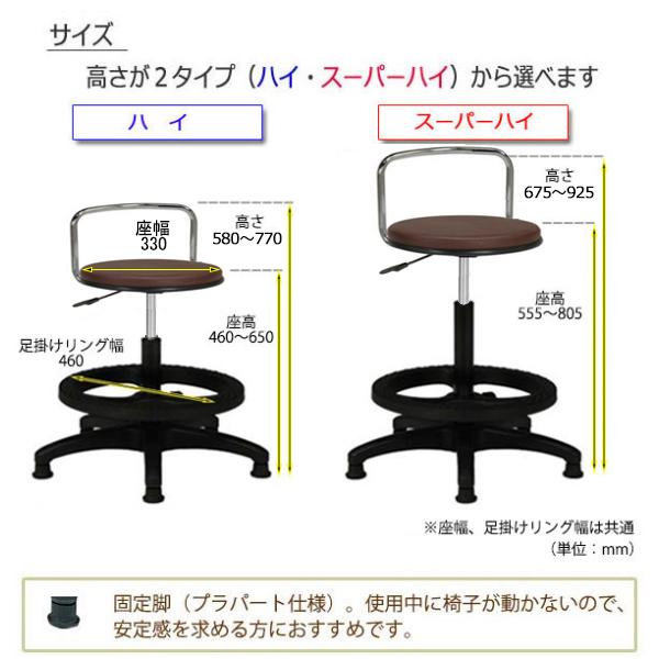 スツール 丸椅子 ワークチェア オペレーターチェア 高作業用 ガス昇降式 回転式 背付 樹脂脚 固定脚 プラパート仕様 MT-0762_1