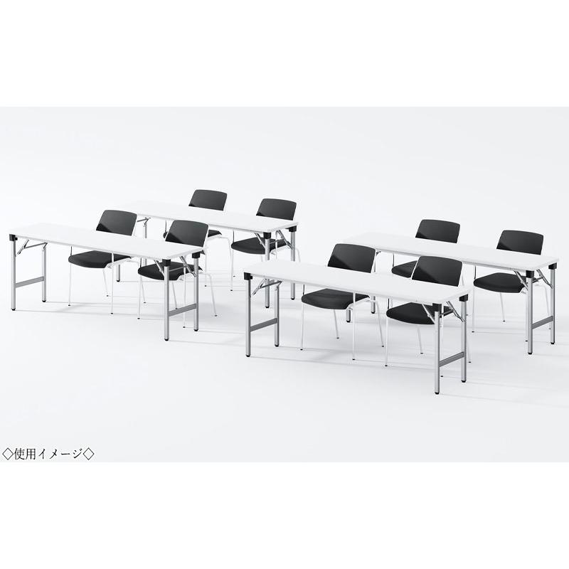 折畳テーブル ワークテーブル 会議机 オフィステーブル 幅150cm 奥行45cm 棚なし 共巻 アルミ脚 メラミン化粧板 木目 茶 白 NS-0362の画像