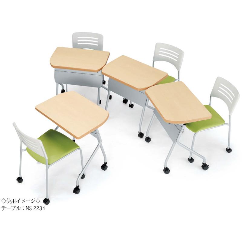 作業テーブル ワークデスク 会議テーブル スタックテーブル 幅75cm 奥行50cm 台形 パネル付き メラミン化粧板 木目 茶 白 NS-2235の画像