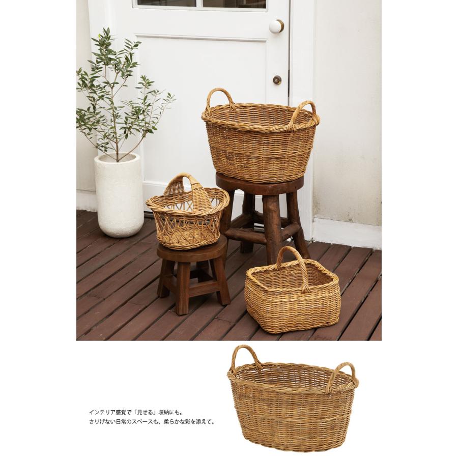 天然素材の中型バスケット 持ち手付き 天然素材の中型バスケット 持ち手付き