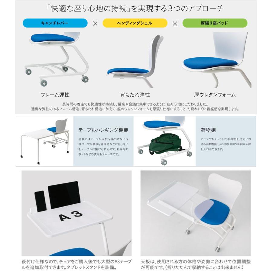 パイプ椅子 会議椅子 多目的チェア キャスター付 テーブル付 荷物置き付 ハンギング機能 【リタタミ】 SA-0373