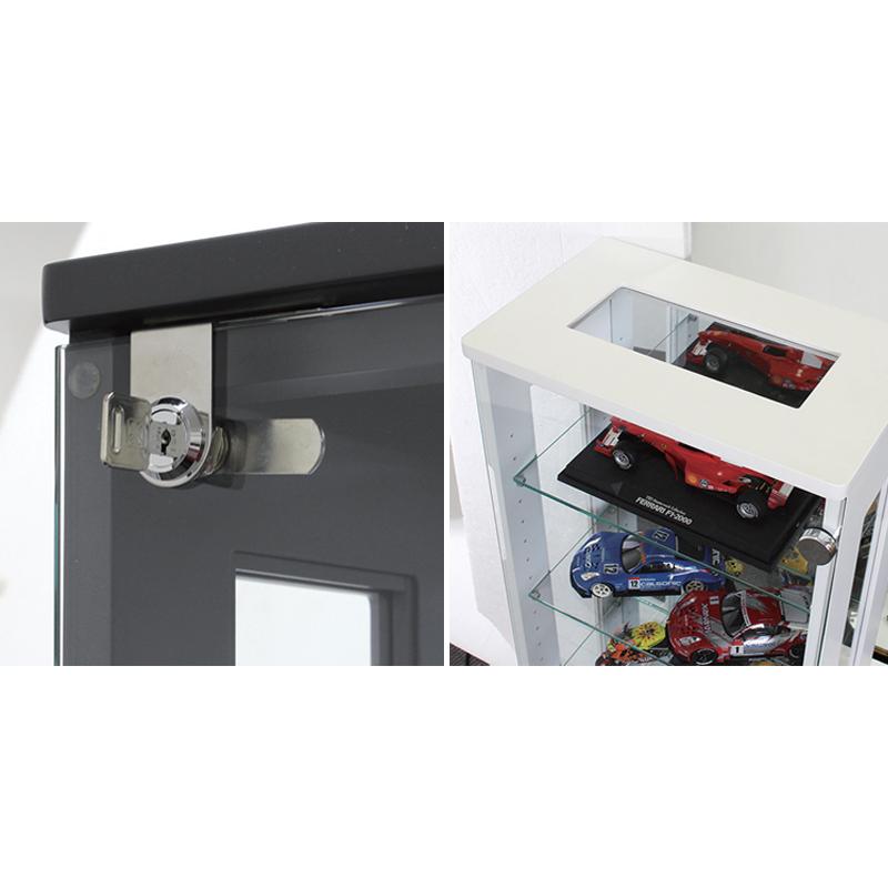 【送料無料】 コレクションケース 飾り棚 幅40cm 奥行25cm 高さ150cm 棚6枚 背面ミラー付 鍵付 グレー ホワイト SI-0387の画像