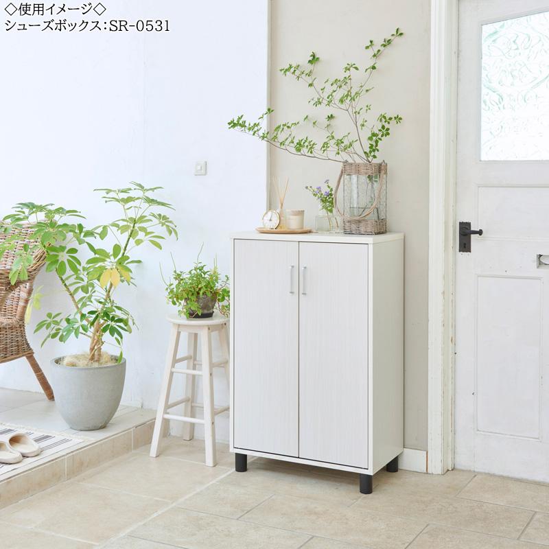 シューズボックス 下駄箱 靴箱 靴入れ 靴置き 玄関収納 収納ボックス ワンドアタイプ 両開き 幅約63cm 木目調 ナチュラル ホワイト ダークブラウン SR-0531の画像