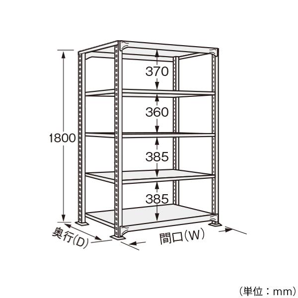 中軽量棚 スチール棚 5段 耐荷重800kg オープンラック 幅150cm 奥行45cm 高さ180cm 単体型 ホワイト グレー SW-0382_1