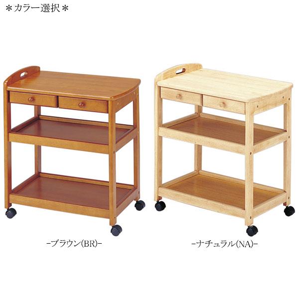 キッチンワゴン 木製 キッチン収納 キッチンラック カート ワゴン 引出付 手押しハンドル付 キャスター付 UH-0642の画像