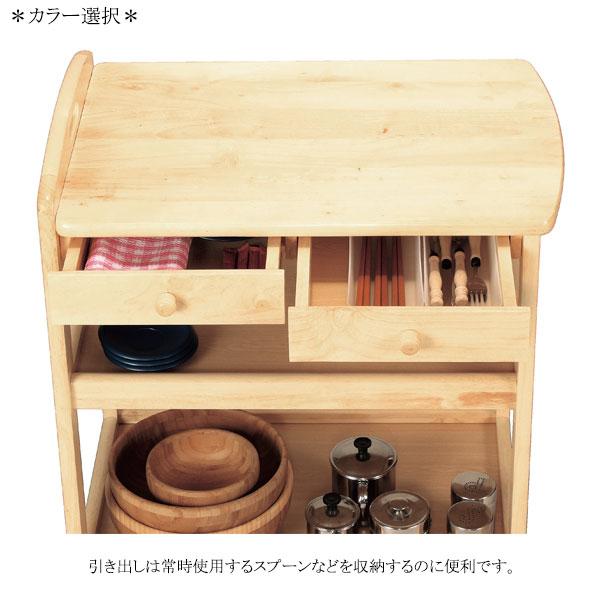 キッチンワゴン 木製 キッチン収納 キッチンラック カート ワゴン 引出付 手押しハンドル付 キャスター付 UH-0642の画像