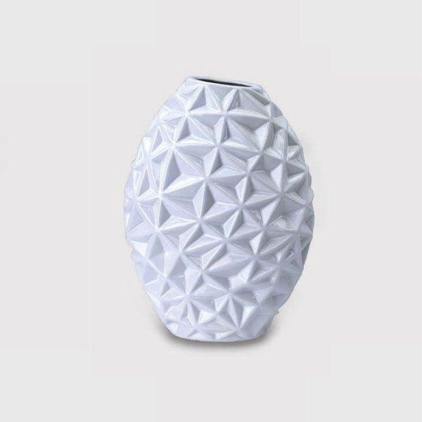 インテリアオブジェオーナメント花器つぼ型置物ミニマル・デザイン楕円ホワイト大 myk0219