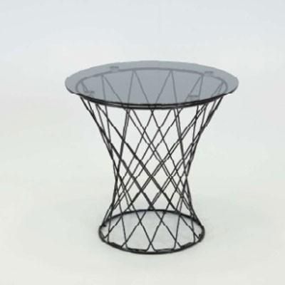 おしゃれ円形モダンリビングサイドテーブル モークガラステーブル  直径61cm myt0624bl