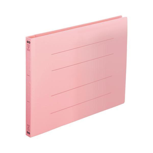 (まとめ) TANOSEE フラットファイル（再生PP） A4ヨコ 150枚収容 背幅18mm ピンク 1パック（5冊） 〔×10セット〕