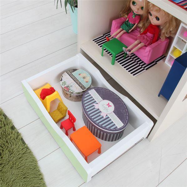 ドールハウス型 収納棚 〔ベビーピンク〕 幅54cm 日本製 キャスター付き フック付き 『ドールハウスシェルフ』 〔完成品〕〔代引不可〕 収納棚 フック付き ドールハウス型 幅54cm 日本製 キャスター付き 『ドールハウスシェルフ』