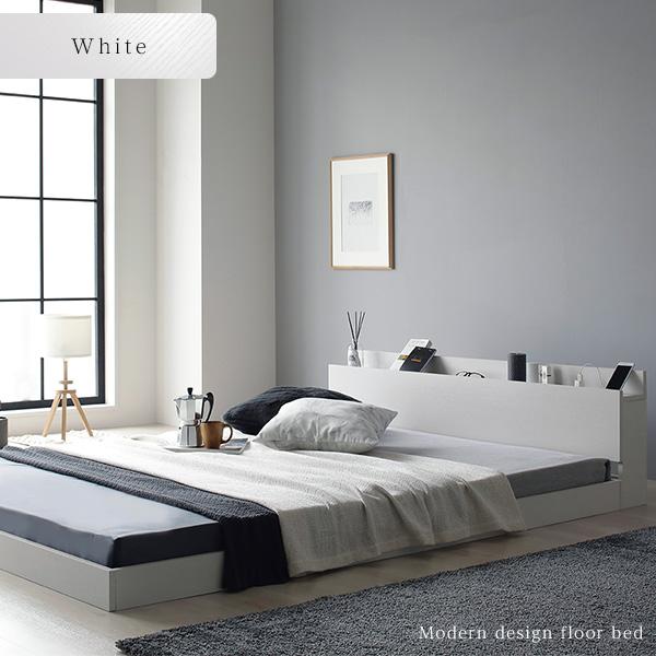 販売用 ベッド セミダブル 2層ポケットコイルマットレス付き ホワイト 低床 すのこ 棚付き 宮付き コンセント付き ローベッド