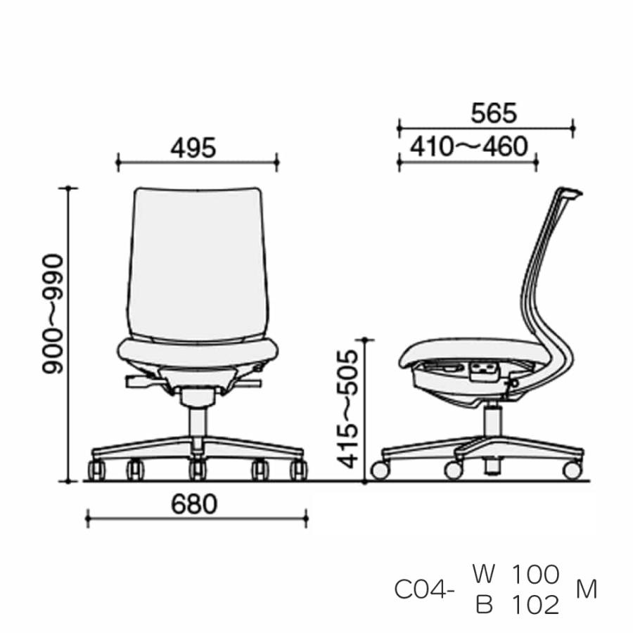 コクヨ C04-B102M_-__1 オフィスチェア Mitra2＜ミトラ2＞ メッシュタイプ スタンダードバック ブラック樹脂脚 肘なし ランバーサポートありの画像