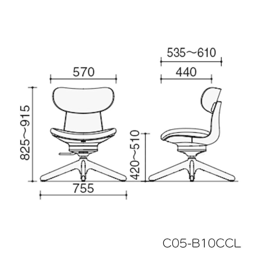 コクヨ　C05-B10CCL_1　オフィスチェア　ingLIFE（イングライフ）背クッションタイプ　4本脚タイプ　ブラック樹脂脚　肘なし　布張地（背座同色）