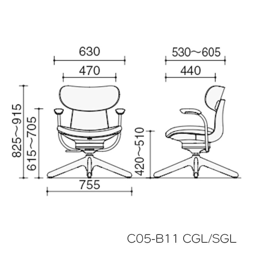 コクヨ　C05-B11CGL__1　オフィスチェア　ingLIFE（イングライフ）背合板タイプ　4本脚タイプ　ブラック樹脂脚　肘付き　布張地_5