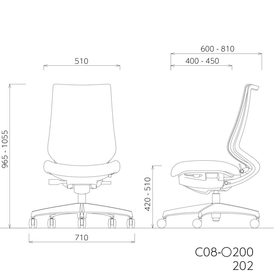 コクヨ　C08-B200M_1　オフィスチェア　Duora2＜デュオラ2＞　メッシュタイプ　ハイバック　肘なし　ブラック樹脂脚　ランバーサポートなし_5