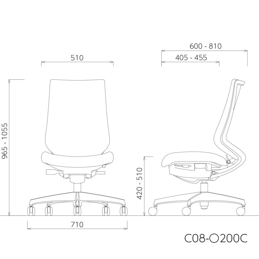 コクヨ　C08-B200C_1　オフィスチェア　Duora2＜デュオラ2＞　クッションタイプ　ハイバック　肘なし　ブラック樹脂脚　ランバーサポートなし_5
