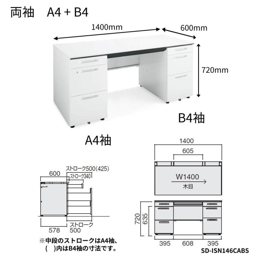 コクヨ　SD-ISN146CABS　iSデスクシステム　両袖デスク　A4B4タイプ　W1400D600_1