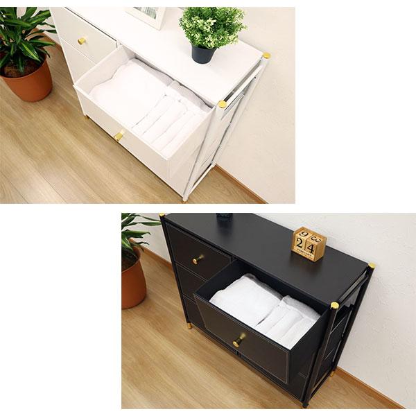 チェスト 3段 2列 前面フェイクレザー 通気性 ファブリック