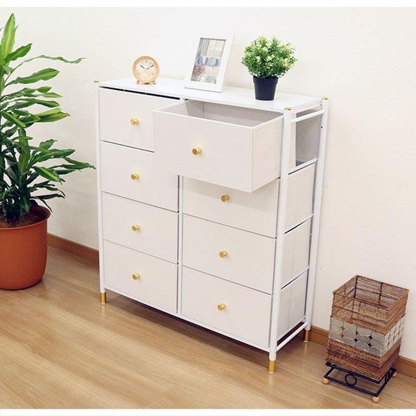 チェスト 4段 2列 前面フェイクレザー 通気性 ファブリック引き出し