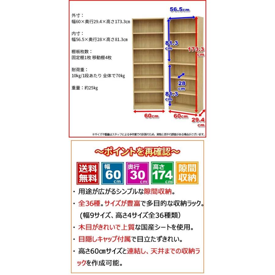 カラーボックス60cm幅 (S)すき間収納棚1860 幅60cm 奥行き29.4cm 高さ