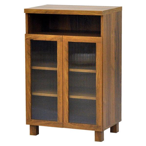 抗菌加工 キャビネット ガラス扉60cm幅 ウォールナット柄の木目シート