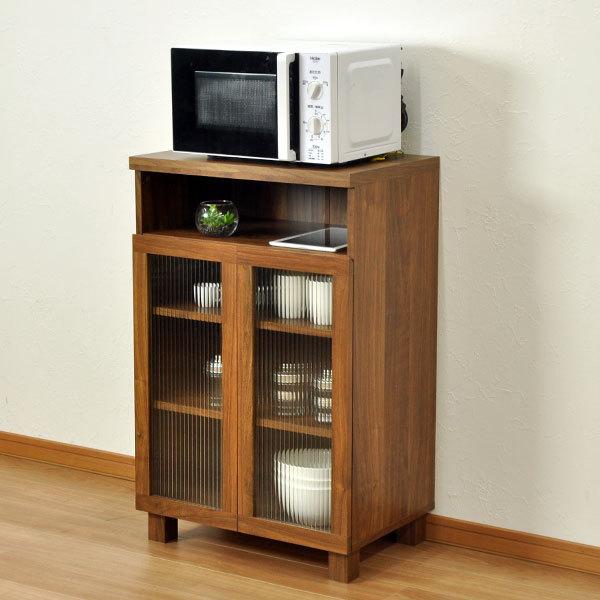 抗菌加工 キャビネット ガラス扉60cm幅 ウォールナット柄の木目シート