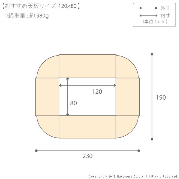 こたつ布団 省スペース はっ水リバーシブル省スペースこたつ布団-モルフ 120x80cmこたつ用（230x190cm） 長方形_2