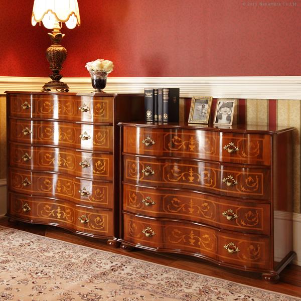 イタリア 家具 ヴェローナクラシック 丸脚5段チェスト W87cm 丸脚 輸入