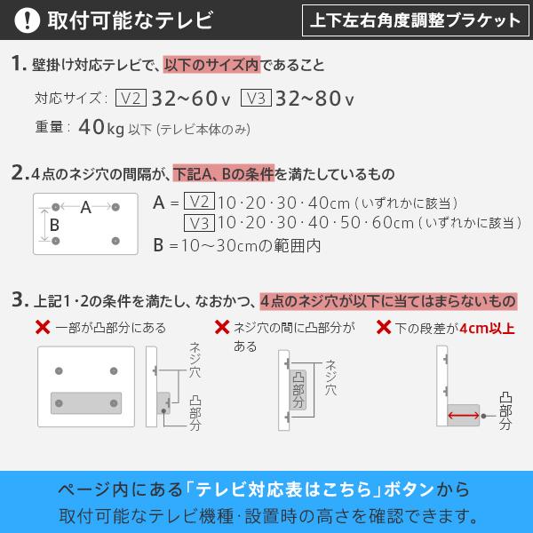 WALLインテリアテレビスタンド V2・V3対応 上下左右角度調整ブラケット