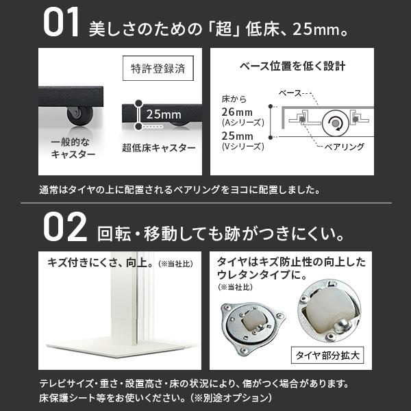 WALLインテリアテレビスタンドV5 ロータイプ 32〜80v対応 大型テレビ対応 背面収納 コード収納 自立型 キャスター付き 震度7耐震試験済 EQUALS イコールズ_10