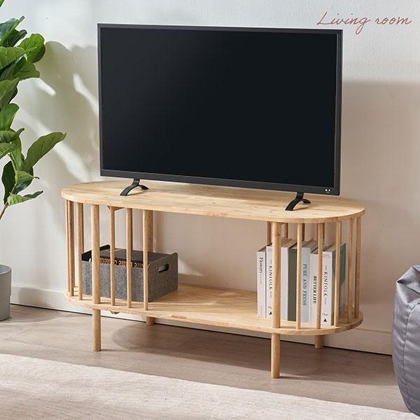 ローテーブル 楕円 棚付き 120×45 天然木 ラバーウッド センター