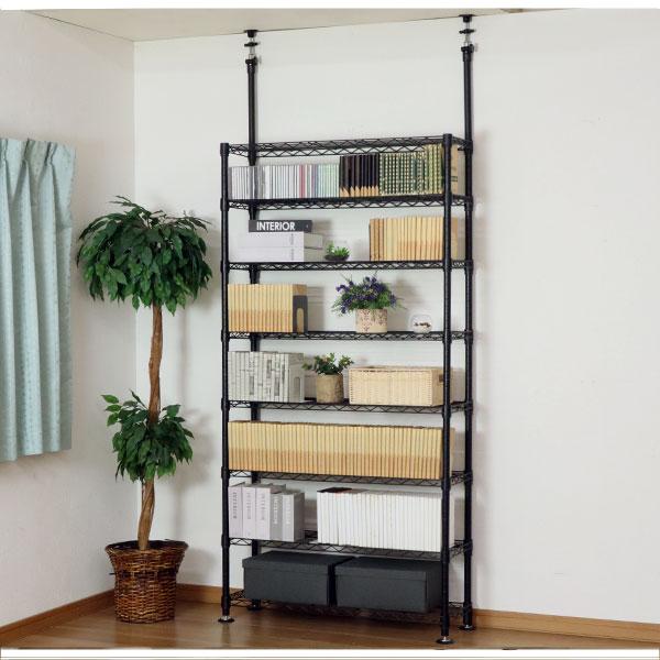 天井突っ張り 本棚 スチールラック8段 奥行き30cm 頑丈 耐荷重65kg(棚