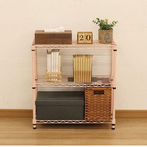 スチールラック3段 幅60cm 奥行25cm 高さ61.8cm くすみピンク 桃色