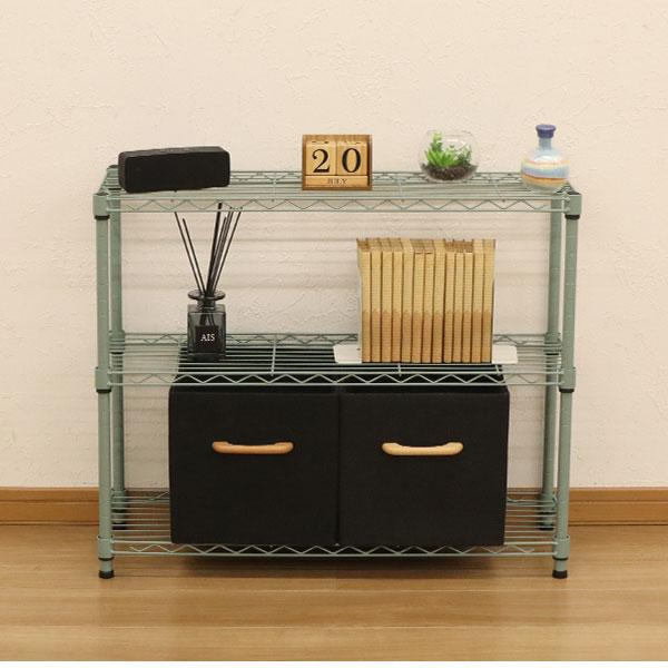 スチールラック3段 幅75cm 奥行25cm 高さ61.8cm くすみグリーン 緑色