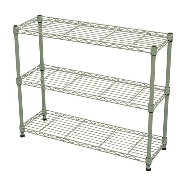 スチールラック3段 幅75cm 奥行25cm 高さ61.8cm くすみグリーン 緑色
