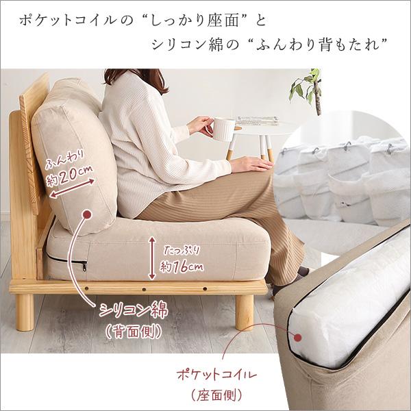 ファブリック ローソファー 北欧風 ポケットコイル 2人掛け 2Pかわいい