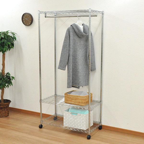スチールハンガーラック 幅90cm 奥行き45cm 高さ184cm メッキ 衣類収納