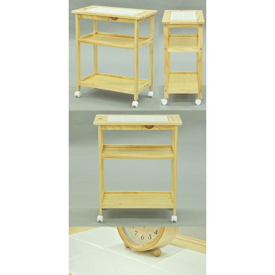 木製キッチンワゴン 耐熱タイル付き 幅60cm 奥行き34cm 高さ70.5cm