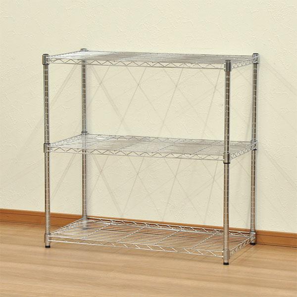 スチールラック 幅90cm 奥行き45cm 高さ90cm 3段 メッキ ガレージ収納