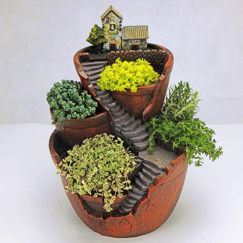 七人の小人ガーデンポット　鉢カバー　フラワーポット　プランター　オブジェ 寄せ植え 植木鉢 インテリアポット 森の中の小さなおうち 天上の庭園