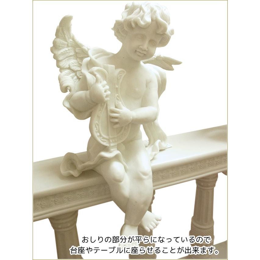 天使の像 ハープ アンティークホワイト 天使の置物 エンジェルオブジェ