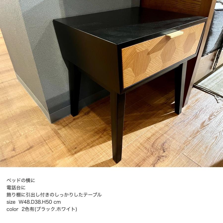 a311gtbk【ナイトテーブル ブラック色】引出し付 レトロアンティーク風