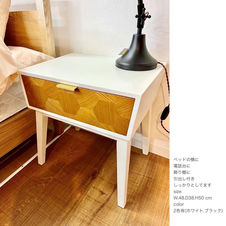 a311gtwh 【ナイトテーブル ホワイト色】引出し付き レトロ