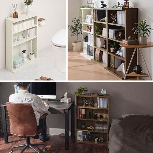 ぼん家具 【完成品】 本棚 薄型 ロータイプ 幅60 飾り棚 木製