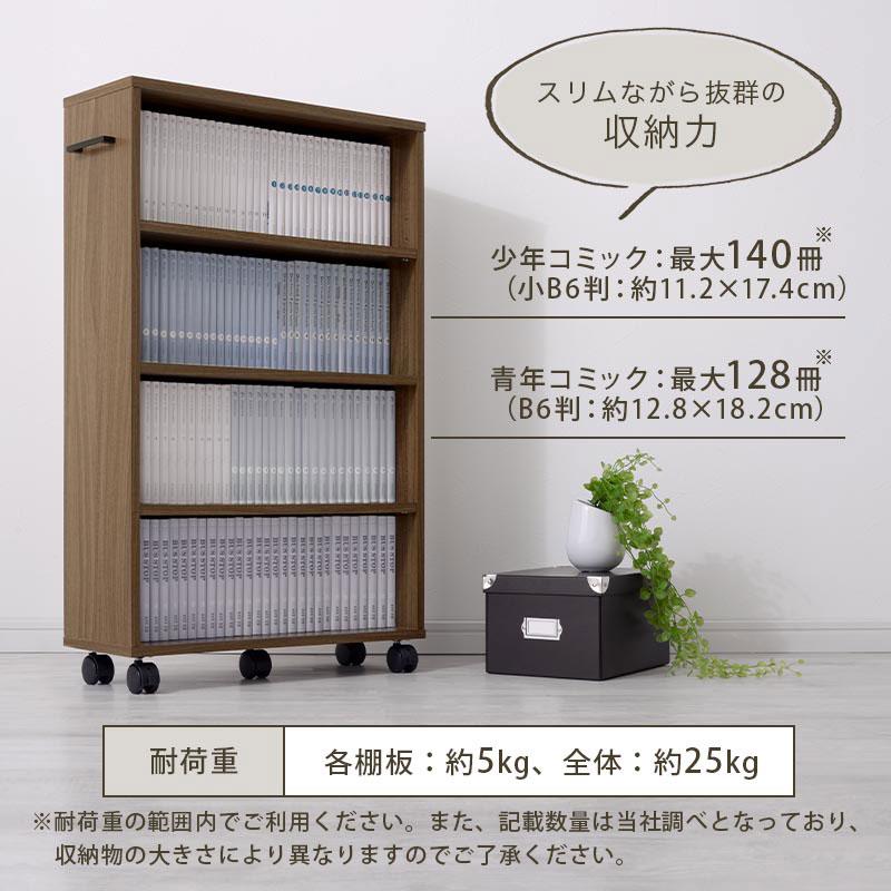 ぼん家具 【完成品設置付き】 本棚 キャスター付き コミックラック