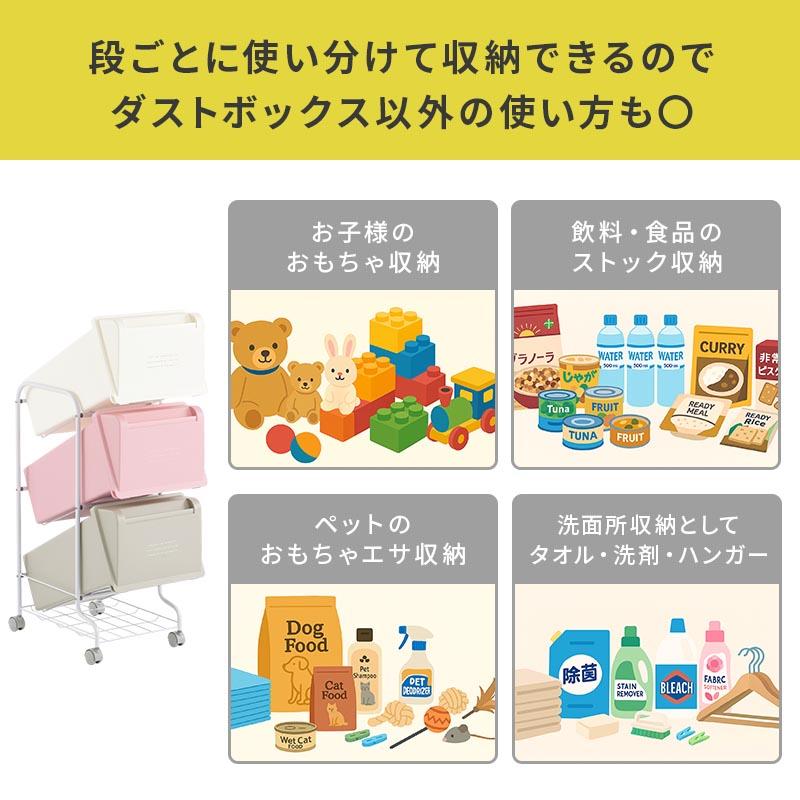 ゴミ箱 キッチン用ゴミ箱 分別 ダストボックス おしゃれ 分別ダストワゴン フタ付き 3段 スリム キャスター付き 縦型 ごみ箱 63L 各21L_14