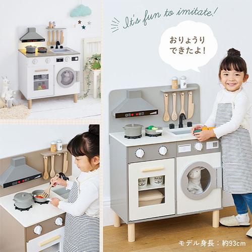【完成品設置付き】 おままごと キッチン おままごとセット ままごとキッチン ごっこ遊び 棚 収納 おもちゃ コンロ 調理器具 プレゼント FRETTEL フレッテルの画像