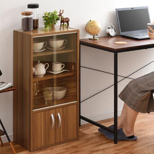 ぼん家具 食器棚 キッチンボード 扉付き カップボード スリム 木製